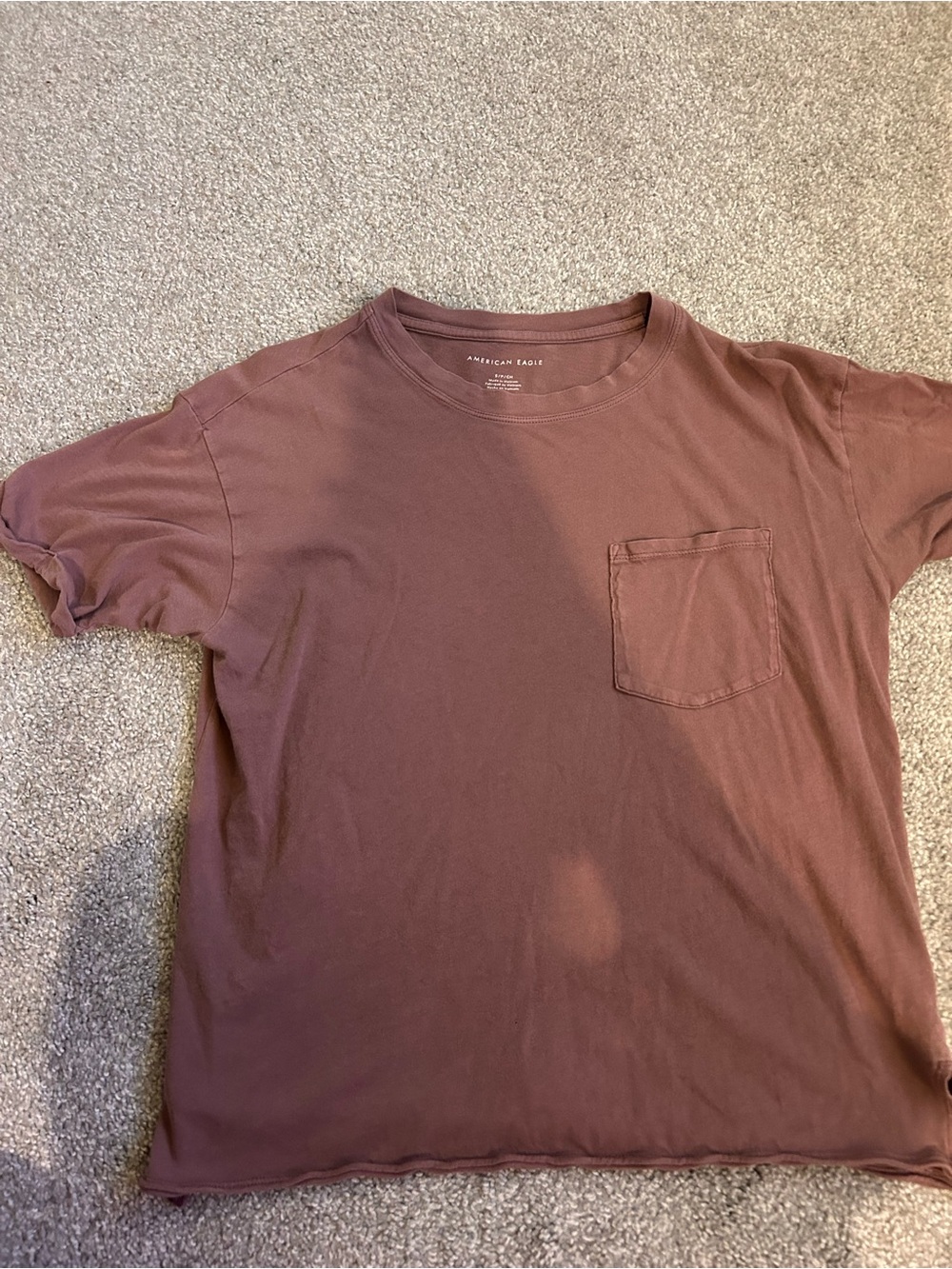 American Eagle Outfitters Women’s Short Sleeve Pocket T‑Shirt — Dusty Maroon